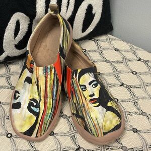 Artistic Orange and Tan Slip-On Flats